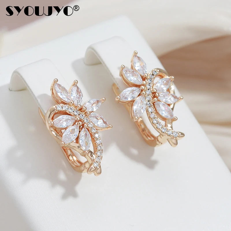 Neuer Trend 585 Roségold Damenohrringe mit natürlichem weißen Pferdeaugen-Zirkon und Mikro-Wachseinlage - Hochzeitsschmuck