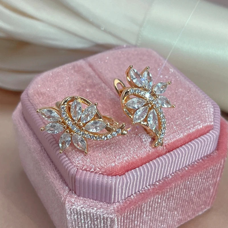 Neuer Trend 585 Roségold Damenohrringe mit natürlichem weißen Pferdeaugen-Zirkon und Mikro-Wachseinlage - Hochzeitsschmuck