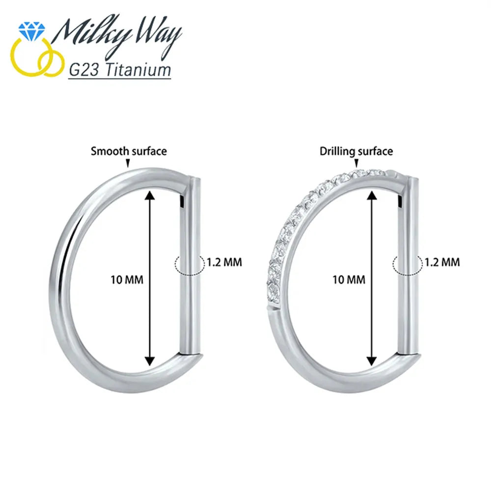 Titan-D-Ring-Set, Zirkon-Nasenring, Hip-Hop-Ohrring, Clicker