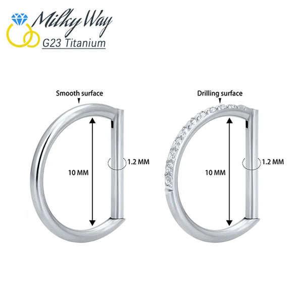 Titan-D-Ring-Set, Zirkon-Nasenring, Hip-Hop-Ohrring, Clicker-Helix