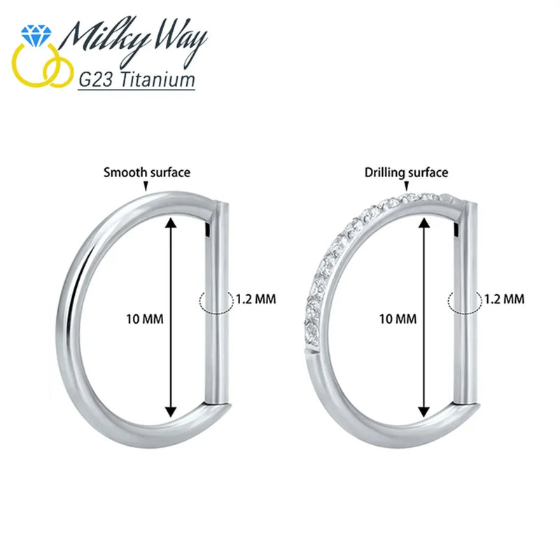 Titan-D-Ring-Set, Zirkon-Nasenring, Hip-Hop-Ohrring, Clicker