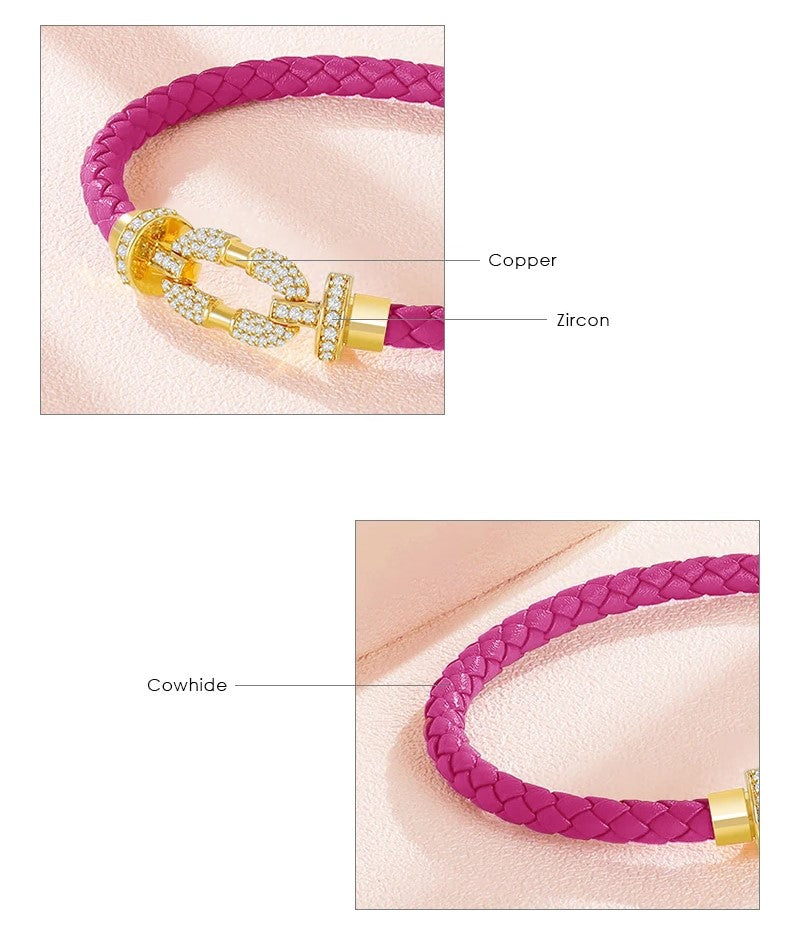 Rundes, mit Kristallen geflochtenes Lederarmband