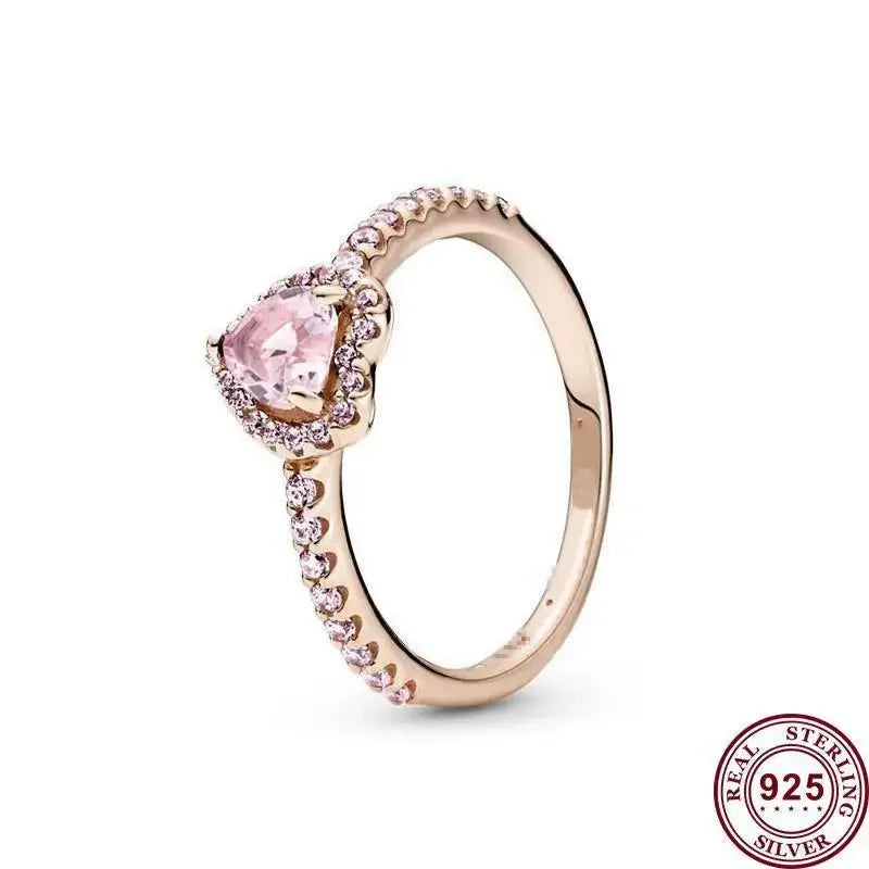 Hochwertiger Damenring aus Sterlingsilber, roter herzförmiger Kristallring