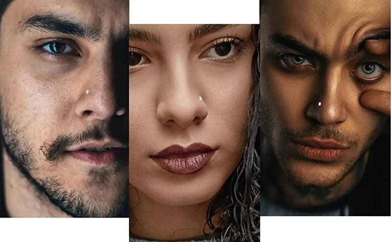 Modischer Nasenring in C-Form mit Kristallen, Edelstahl, mehrfarbig