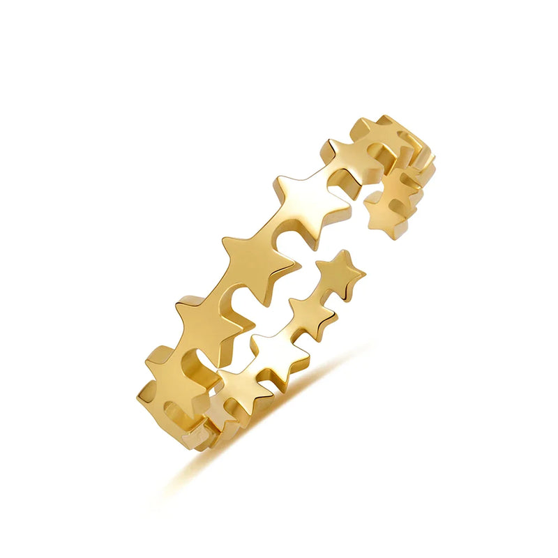 WILD & FREE Trendige Edelstahlringe für Damen, Sterne, Sonne, schicker, exquisiter, 18 Karat vergoldeter, wasserfester Schmuck
