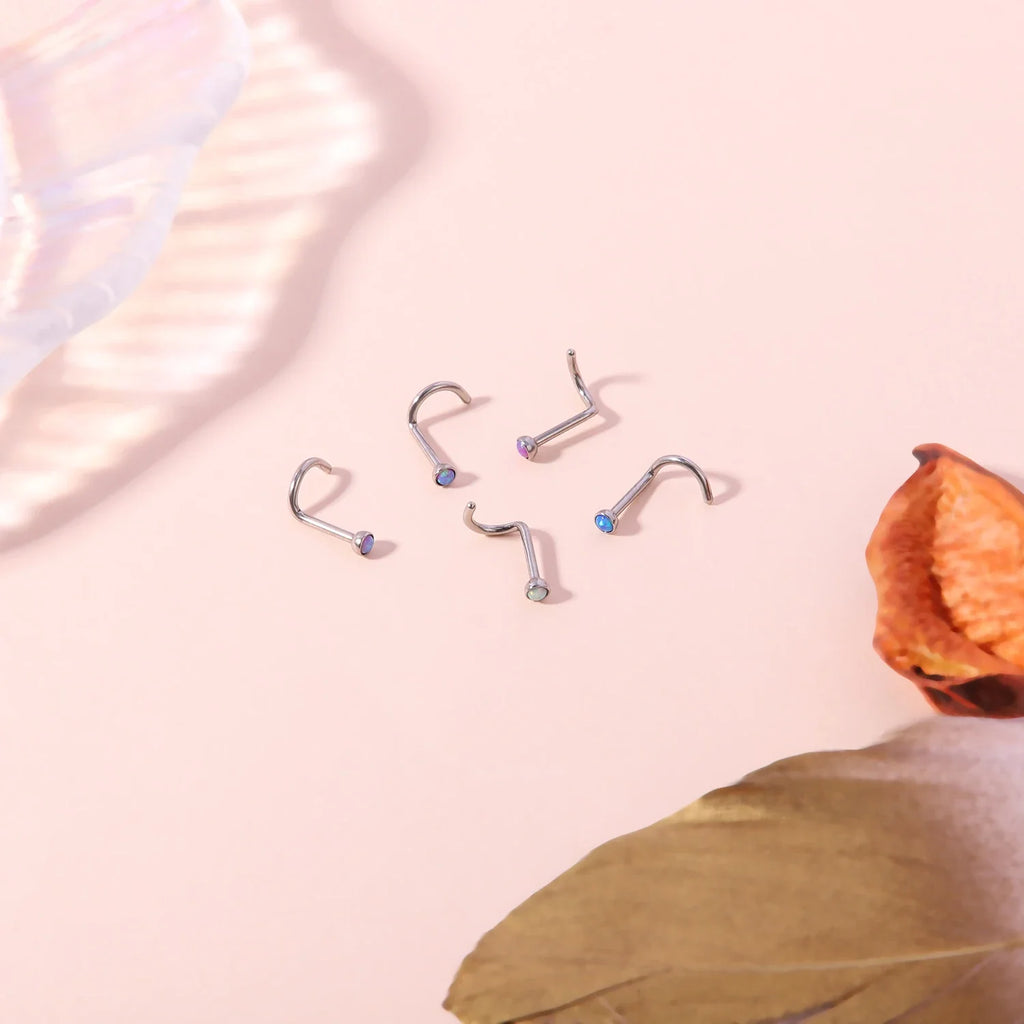 Opalstein-Nasenstecker-Piercing, Nasenloch-Piercings aus Edelstahl