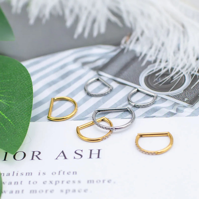 Titan-D-Ring-Set, Zirkon-Nasenring, Hip-Hop-Ohrring, Clicker-Helix