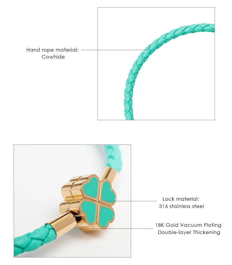 Vierblättriges Kleeblatt geflochtenes Lederarmband