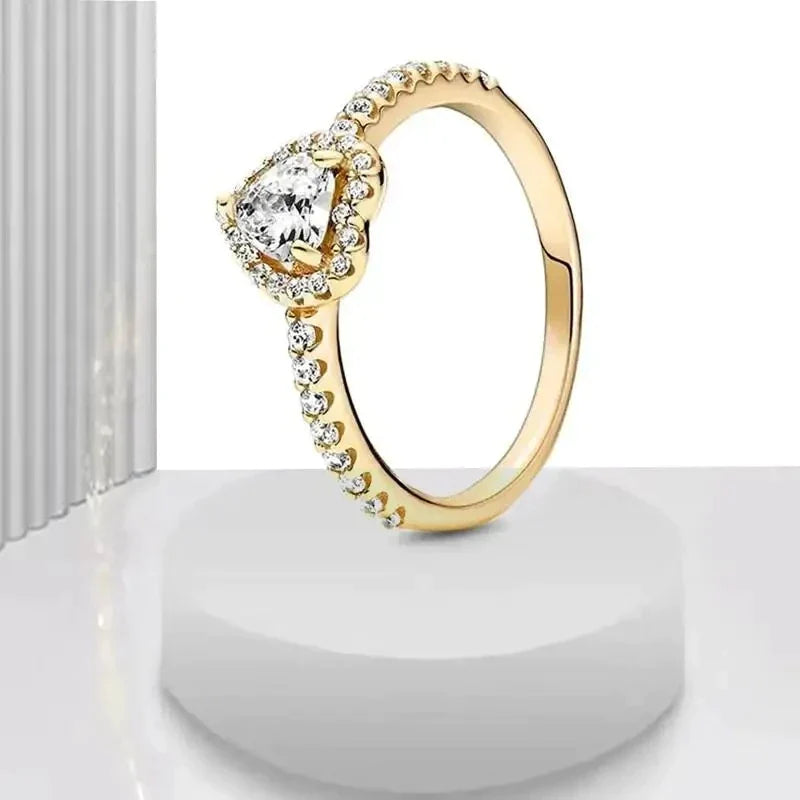 Hochwertiger Damenring aus Sterlingsilber, roter herzförmiger Kristallring