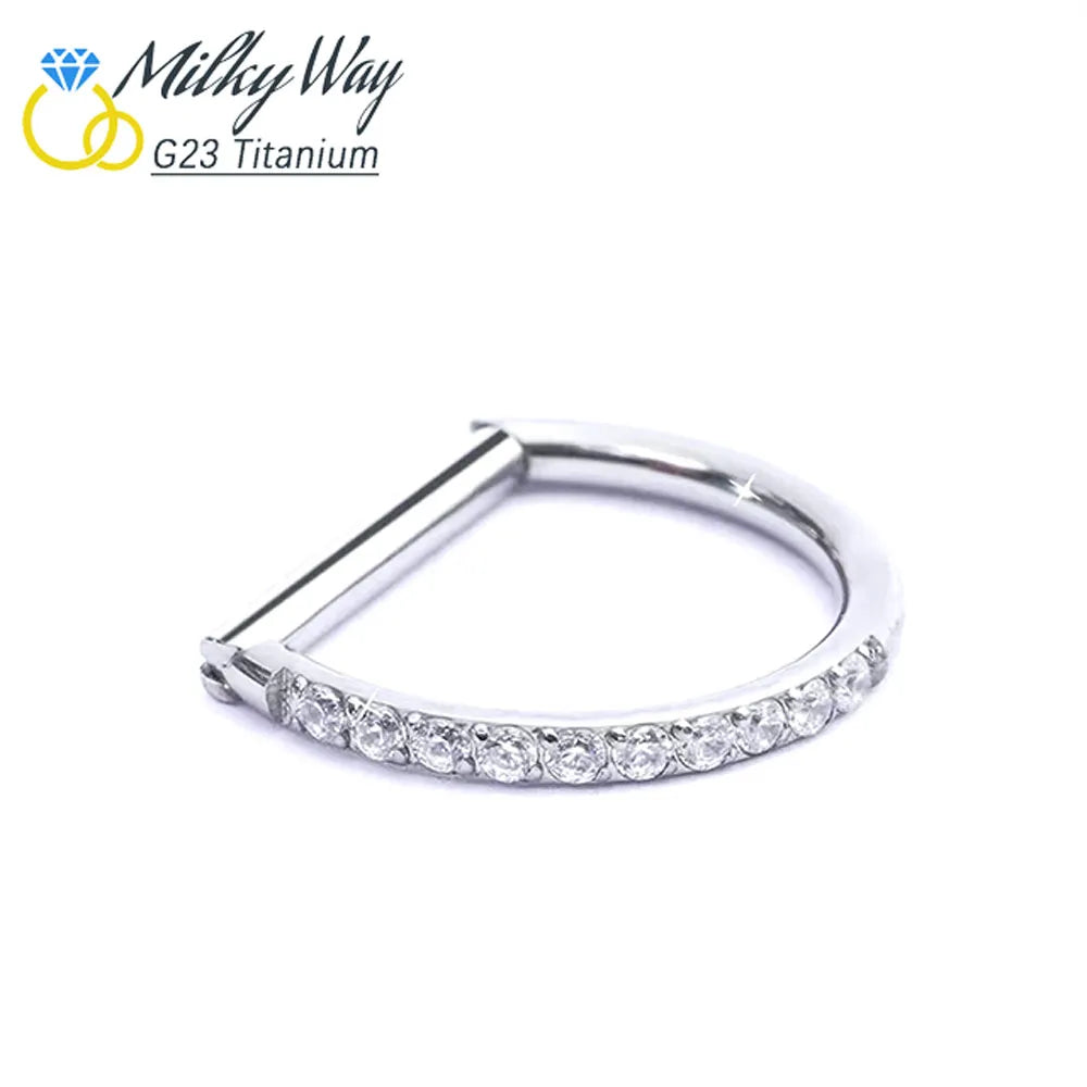 Titan-D-Ring-Set, Zirkon-Nasenring, Hip-Hop-Ohrring, Clicker