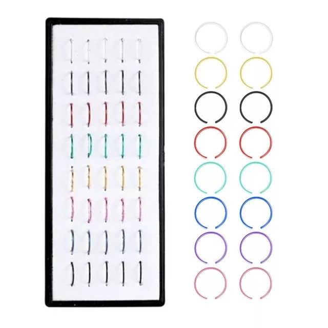 Modischer Nasenring in C-Form mit Kristallen, Edelstahl, mehrfarbig