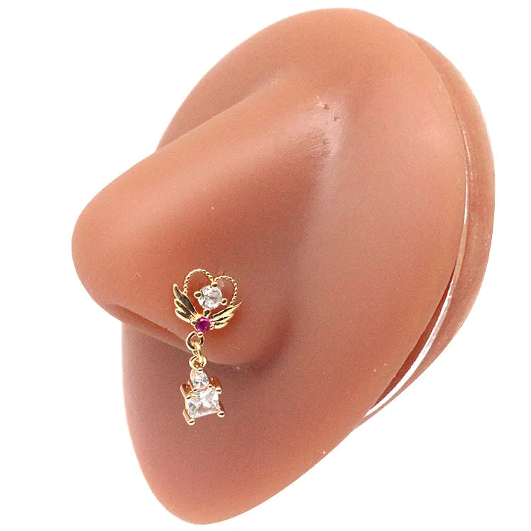 Nasenring für Frauen, baumelndes Nasenpiercing, Edelstahl, Nasenbiegering, Schmetterling, baumelnder Nasenring, Körperpiercing-Schmuck