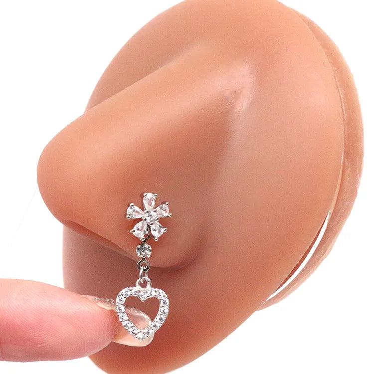 Nasenring für Frauen, baumelndes Nasenpiercing, Edelstahl, Nasenbiegering, Schmetterling, baumelnder Nasenring, Körperpiercing-Schmuck