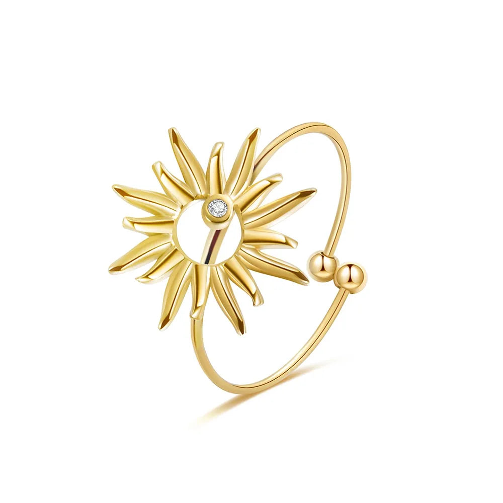 WILD & FREE Trendige Edelstahlringe für Damen, Sterne, Sonne, schicker, exquisiter, 18 Karat vergoldeter, wasserfester Schmuck