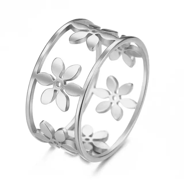 Romantischer Blumen-Finger-Ring aus Edelstahl für Damen und Mädchen
