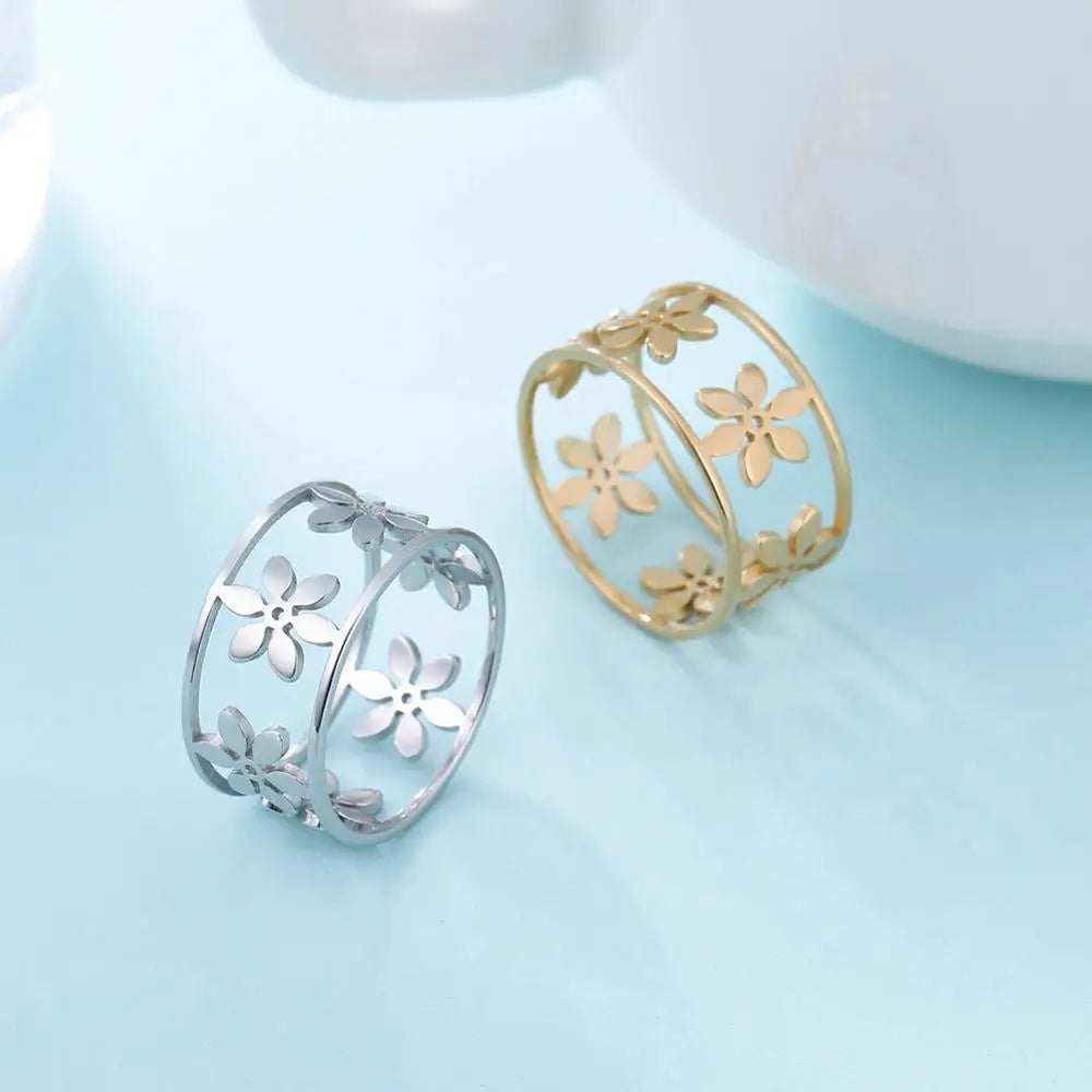 Romantischer Blumen-Finger-Ring aus Edelstahl für Damen und Mädchen