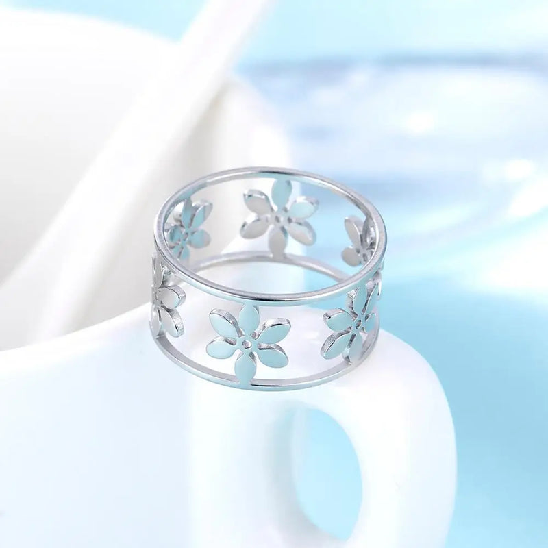 Romantischer Blumen-Finger-Ring aus Edelstahl für Damen und Mädchen