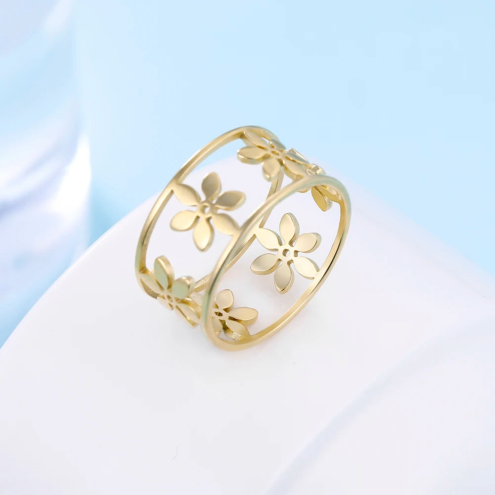 Romantischer Blumen-Finger-Ring aus Edelstahl für Damen und Mädchen