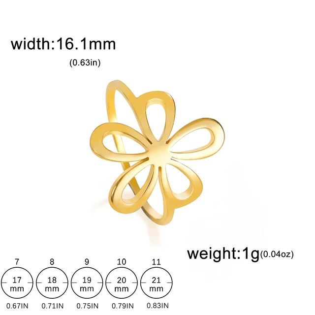 Blumenring aus Edelstahl für Frauen und Mädchen in Goldfarbe - ästhetischer Bohemian-Ring für Hochzeit und Verlobung - Schmuckgeschenk im Großhandel