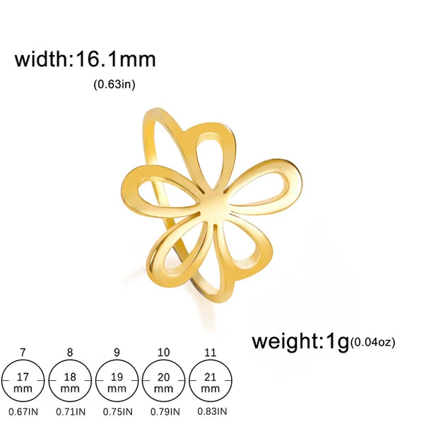 Blumenring aus Edelstahl für Frauen und Mädchen in Goldfarbe - ästhetischer Bohemian-Ring für Hochzeit und Verlobung - Schmuckgeschenk im Großhandel