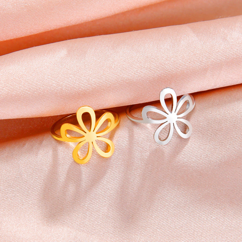 Blumenring aus Edelstahl für Frauen und Mädchen in Goldfarbe - ästhetischer Bohemian-Ring für Hochzeit und Verlobung - Schmuckgeschenk im Großhandel