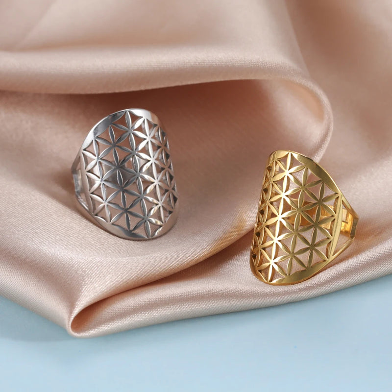 Blumenleben Edelstahlringe für Frauen | Verstellbare Edelstahlringe für Frauen