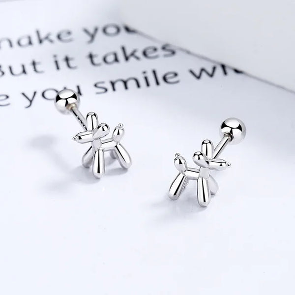 Silberplattierte Ballonhund Ohrringe für Frauen - Hypoallergene Flachrücken Ohrringe - Piercingschmuck