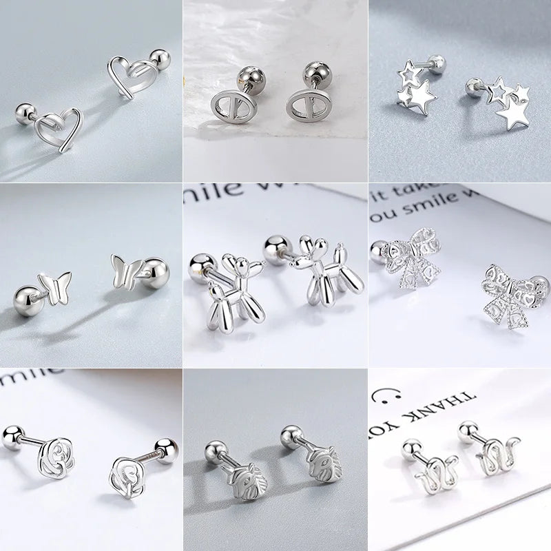 Silberplattierte Ballonhund Ohrringe für Frauen - Hypoallergene Flachrücken Ohrringe - Piercingschmuck