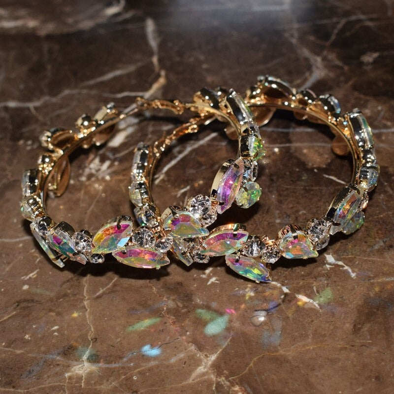 Übergroße Übergroße Trendige Strass Hoop Erklärung Ohrringe