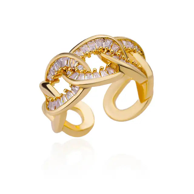 Gold Plated Zircon Adjustable Finger Ring - Trendy Wedding Jewelry