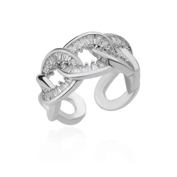 Gold Plated Zircon Adjustable Finger Ring - Trendy Wedding Jewelry