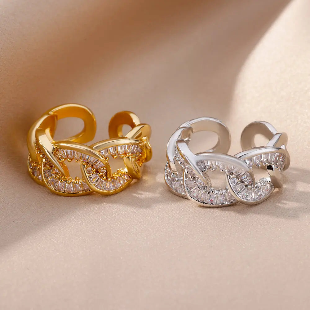 Gold Plated Zircon Adjustable Finger Ring - Trendy Wedding Jewelry