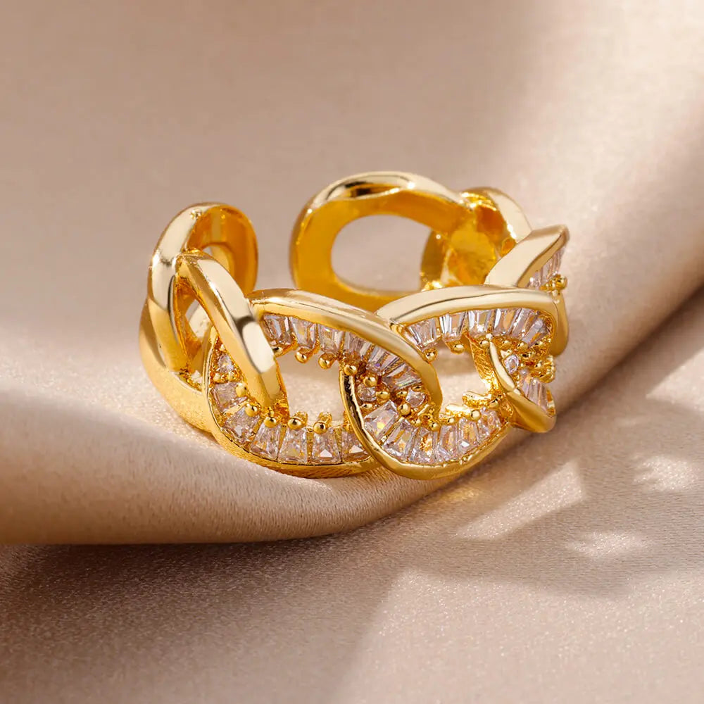 Gold Plated Zircon Adjustable Finger Ring - Trendy Wedding Jewelry