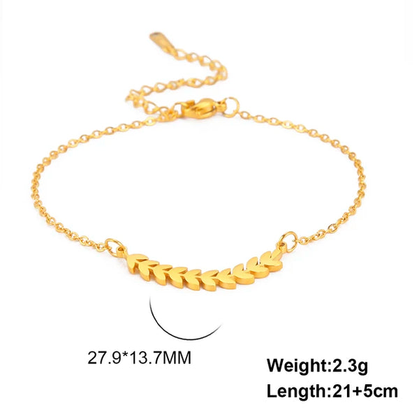 Boho Fußkettchen aus Edelstahl mit Weizenohr-Anhänger - Sommer Schmuck für Frauen