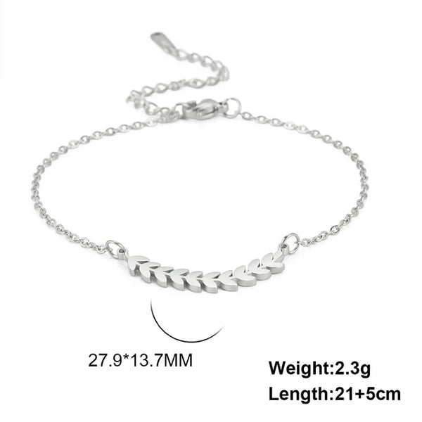Boho Fußkettchen aus Edelstahl mit Weizenohr-Anhänger - Sommer Schmuck für Frauen