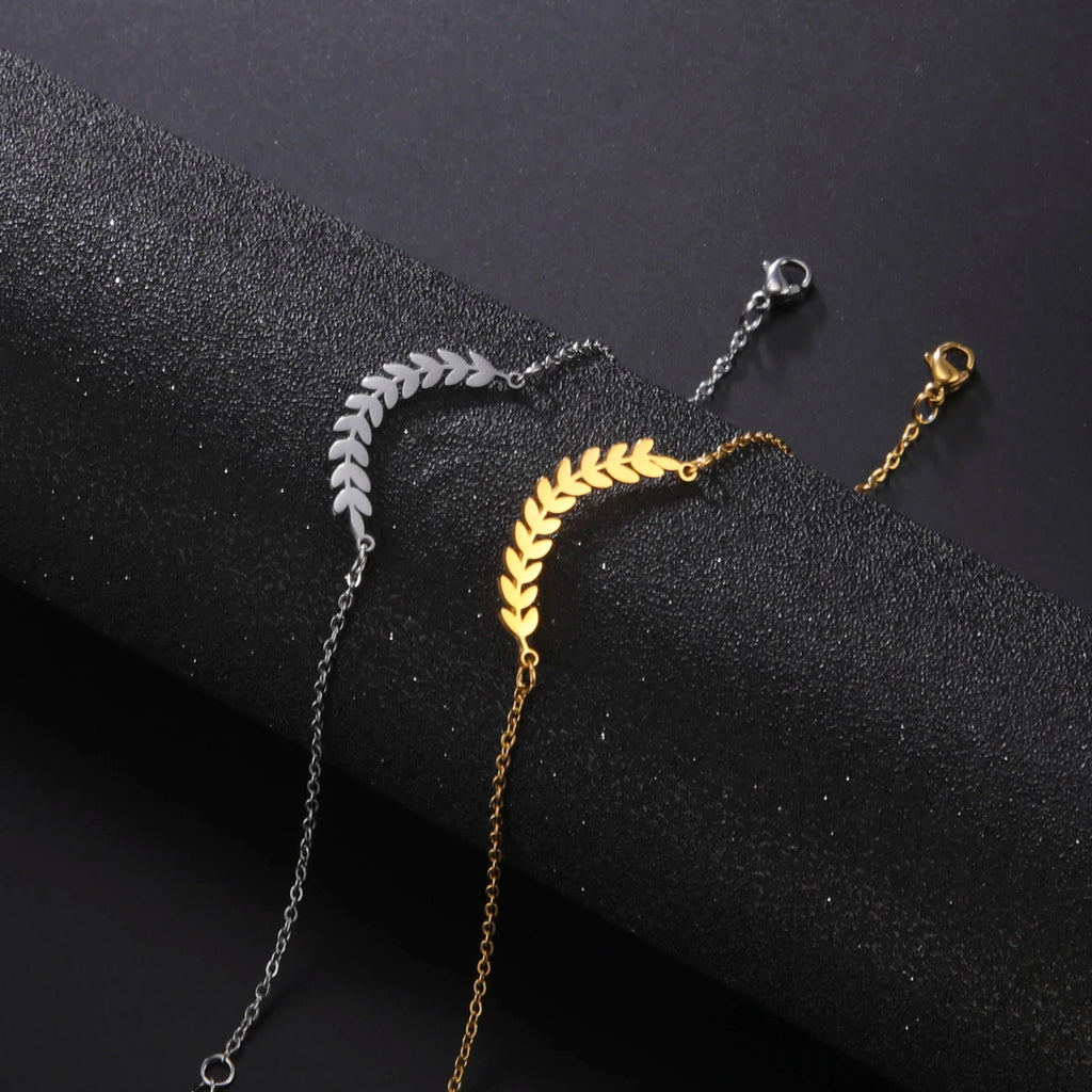 Boho Fußkettchen aus Edelstahl mit Weizenohr-Anhänger - Sommer Schmuck für Frauen