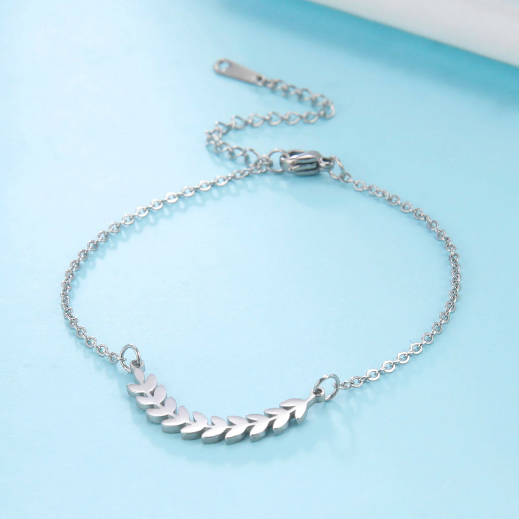 Boho Fußkettchen aus Edelstahl mit Weizenohr-Anhänger - Sommer Schmuck für Frauen