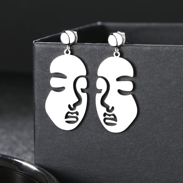 Moderne Edelstahl Ohrhänger | Schmuck Ohrhänger abstraktes Gesicht