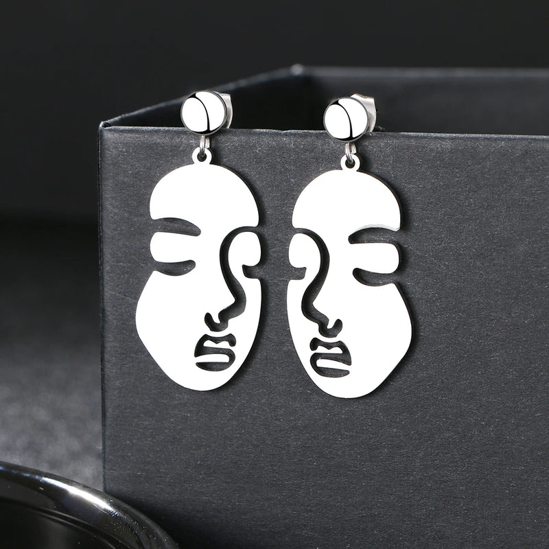 Moderne Edelstahl Ohrhänger | Schmuck Ohrhänger abstraktes Gesicht