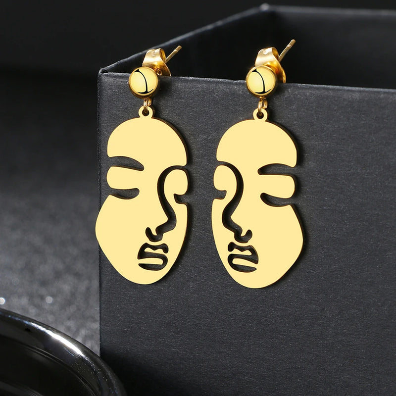 Moderne Edelstahl Ohrhänger | Schmuck Ohrhänger abstraktes Gesicht