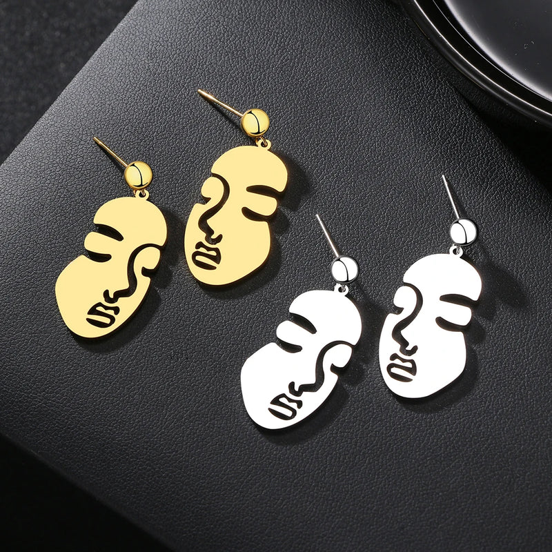 Moderne Edelstahl Ohrhänger | Schmuck Ohrhänger abstraktes Gesicht