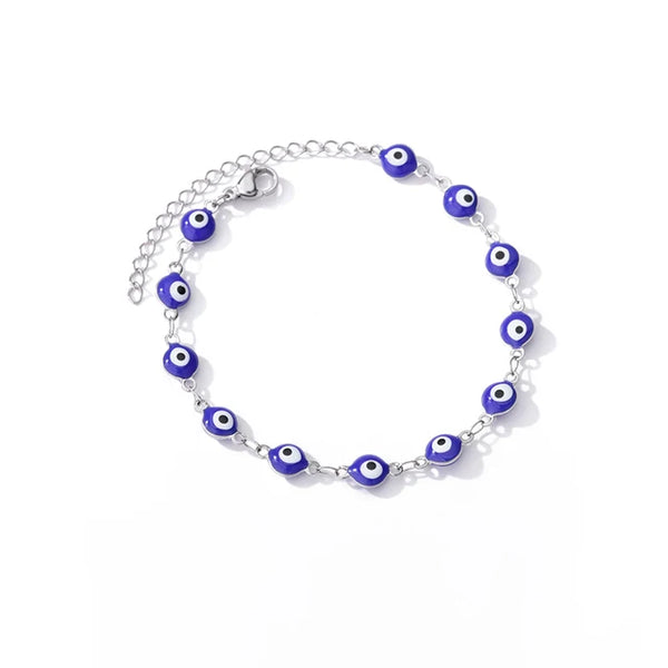 Blauer Evil Eye Fußschmuck aus Edelstahl für Frauen