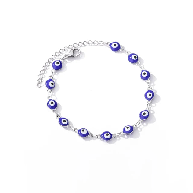 Blauer Evil Eye Fußschmuck aus Edelstahl für Frauen