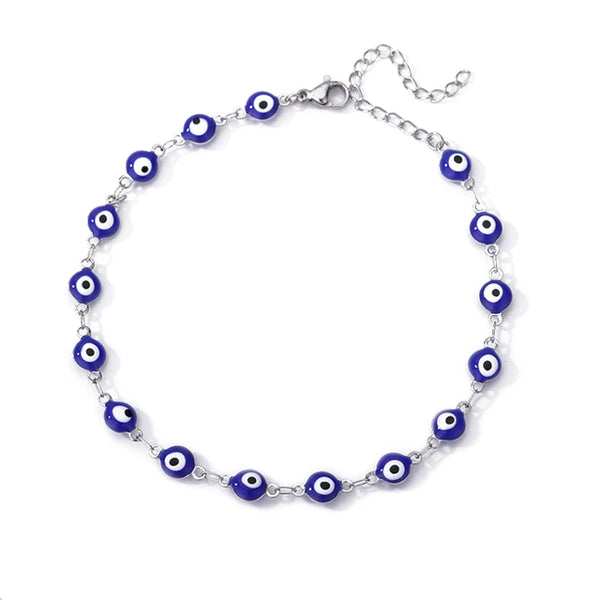 Blauer Evil Eye Fußschmuck aus Edelstahl für Frauen