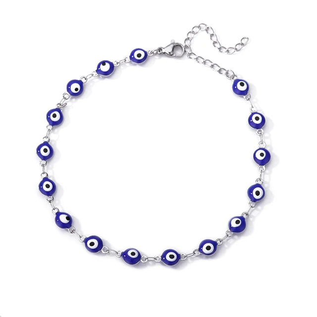Blauer Evil Eye Fußschmuck aus Edelstahl für Frauen