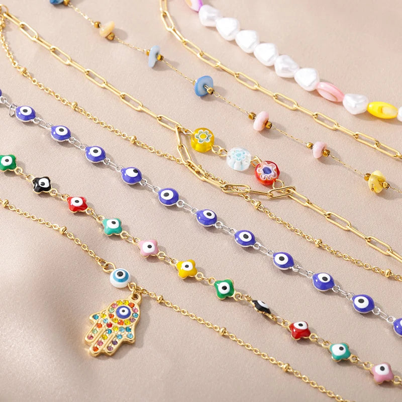 Blauer Evil Eye Fußschmuck aus Edelstahl für Frauen