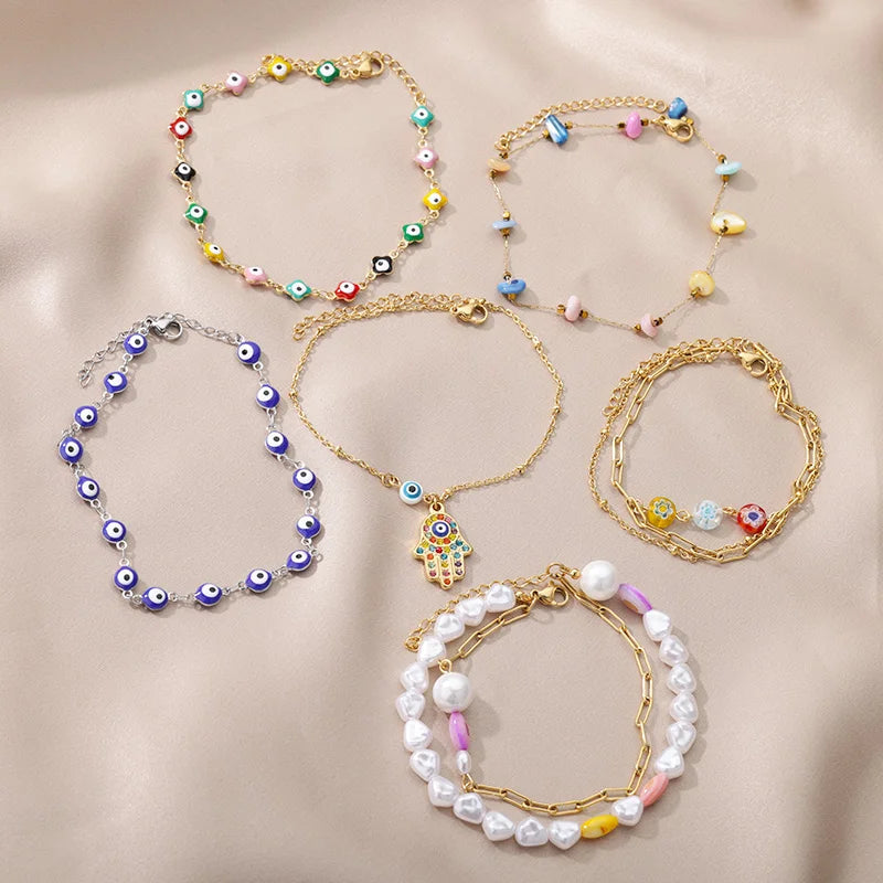 Blauer Evil Eye Fußschmuck aus Edelstahl für Frauen