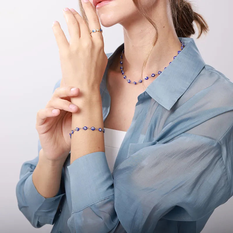 Blauer Evil Eye Fußschmuck aus Edelstahl für Frauen