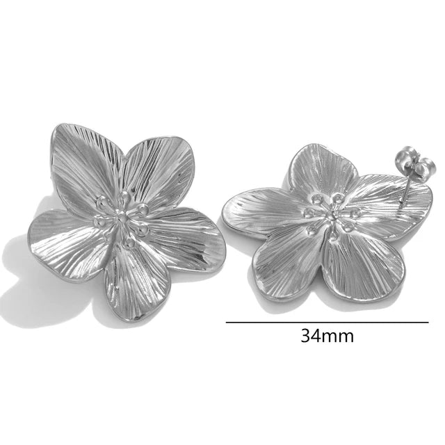 Blumenohrringe aus Edelstahl für Damen - Doppelschichtige Statement-Ohrringe in Goldoptik - Modischer großer Hängeohrring - Party-Schmuck