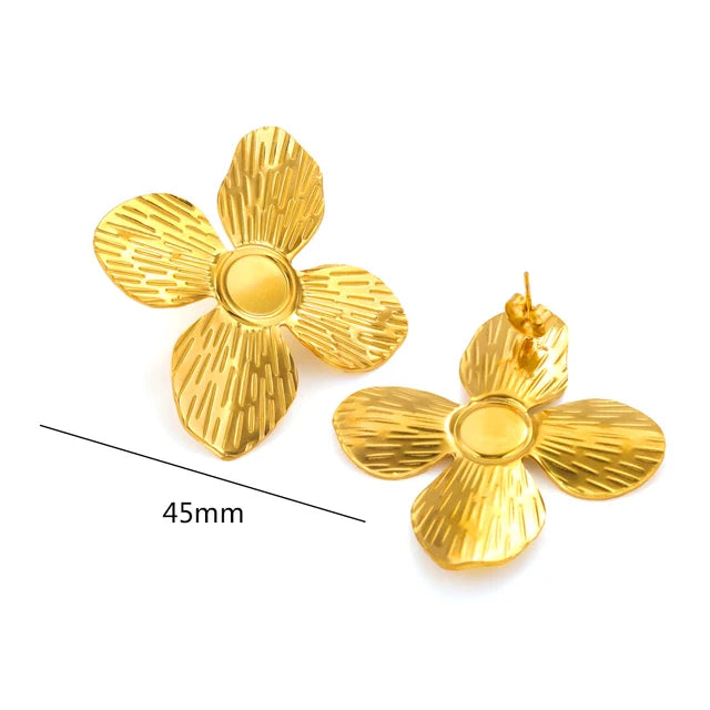 Blumenohrringe aus Edelstahl für Damen - Doppelschichtige Statement-Ohrringe in Goldoptik - Modischer großer Hängeohrring - Party-Schmuck